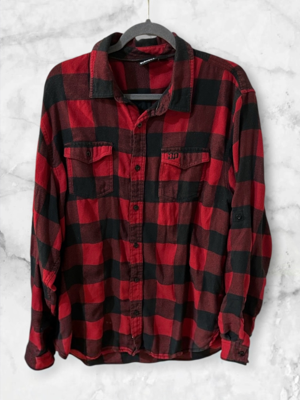 Burnside red and black plaid flannel button down shirt size 2XL
